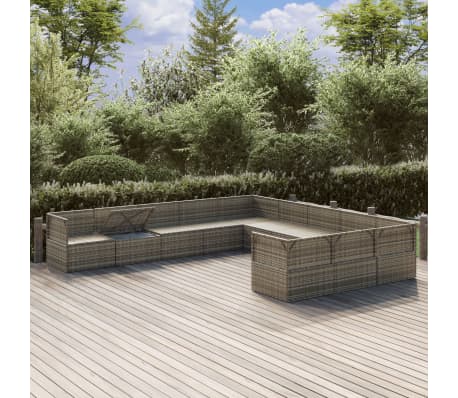 vidaXL Sodo komplektas su pagalvėlėmis, 11 dalių, pilkas, poliratanas