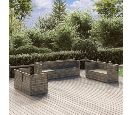 vidaXL Sodo komplektas su pagalvėlėmis, 7 dalių, pilkas, poliratanas