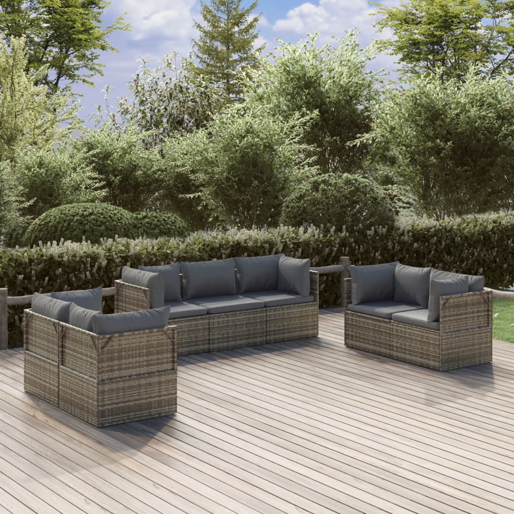 vida XL 7-tlg. Garten-Lounge-Set mit Kissen Grau Poly Rattan