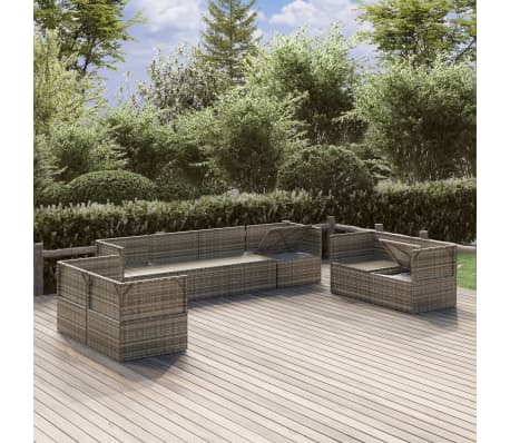 vidaXL Sodo komplektas su pagalvėlėmis, 8 dalių, pilkas, poliratanas