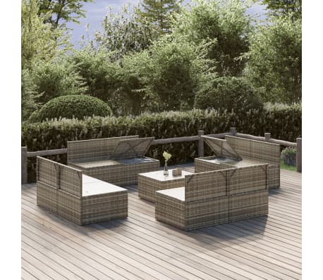 vidaXL Sodo komplektas su pagalvėlėmis, 9 dalių, pilkas, poliratanas