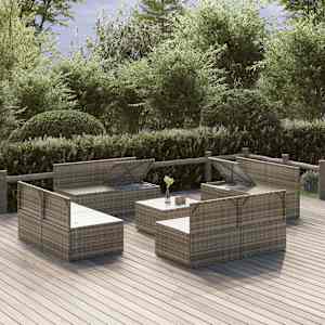 vidaXL Sodo komplektas su pagalvėlėmis, 9 dalių, pilkas, poliratanas