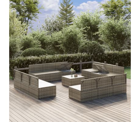 vidaXL Sodo komplektas su pagalvėlėmis, 13 dalių, pilkas, poliratanas