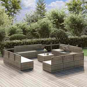 vidaXL Sodo komplektas su pagalvėlėmis, 13 dalių, pilkas, poliratanas