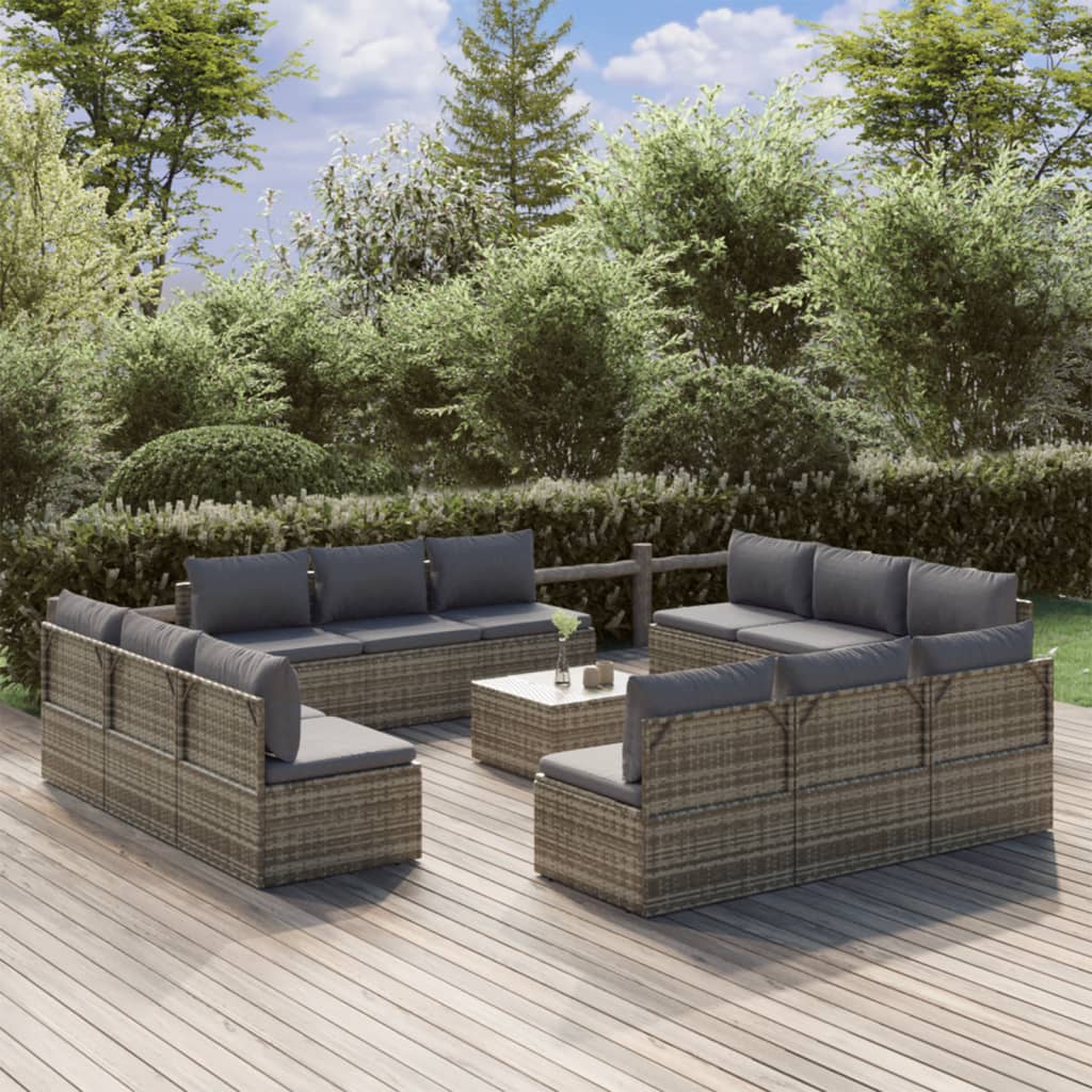 vidaXL Set mobilier de grădină cu perne, 13 piese, gri, poliratan
