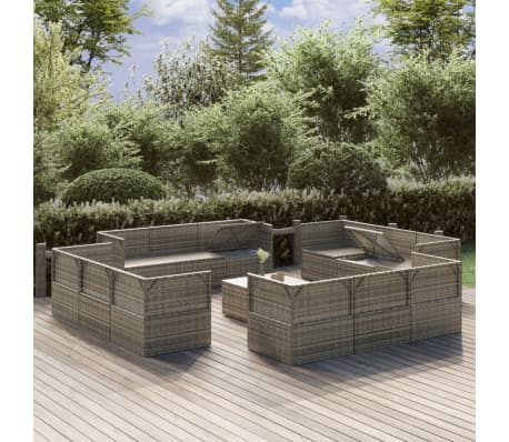 vidaXL 13 Piece Garden Lounge Set with Cushions Grey Poly Rattan