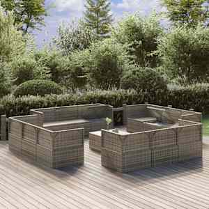 vidaXL 13 Piece Garden Lounge Set with Cushions Grey Poly Rattan