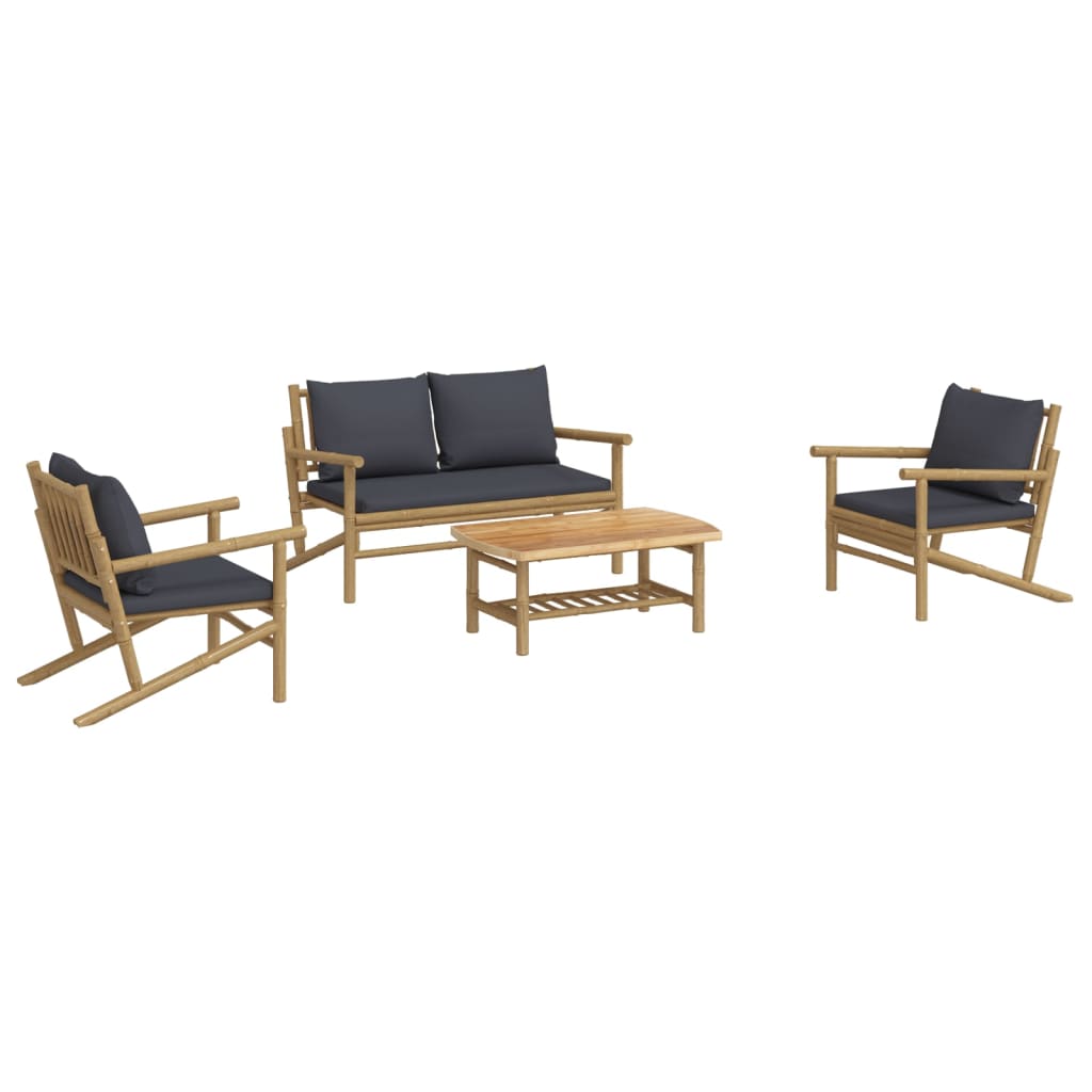 vidaXL Set mobilier de grădină cu perne gri închis, 4 piese, bambus