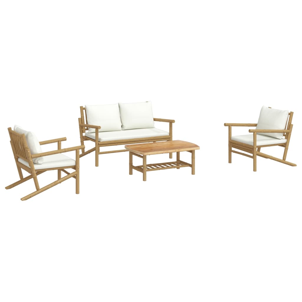 vidaXL 4-delige Loungeset met kussens bamboe crèmewit afbeelding