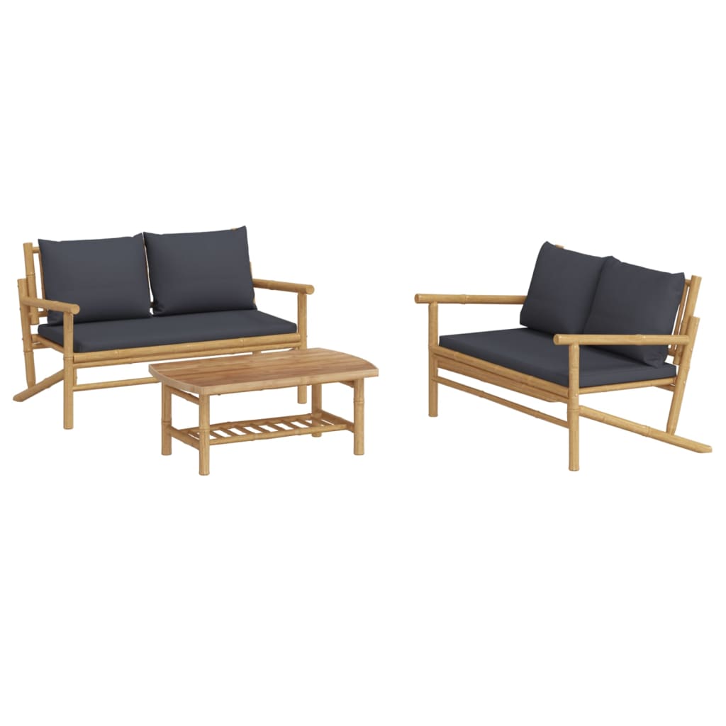 vidaXL 3-delige Loungeset met kussens bamboe donkergrijs afbeelding