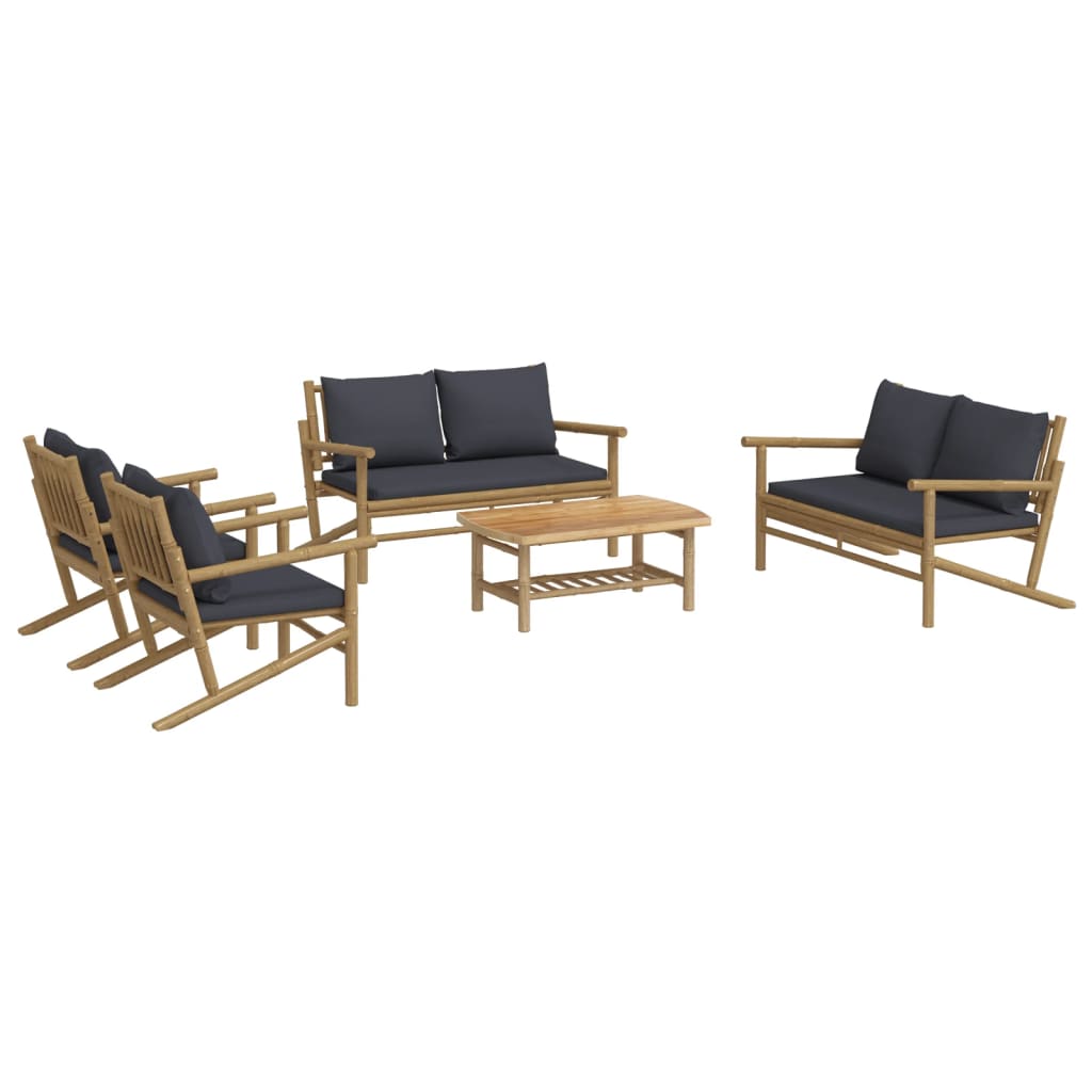 vidaXL Set mobilier de grădină cu perne gri închis, 5 piese, bambus