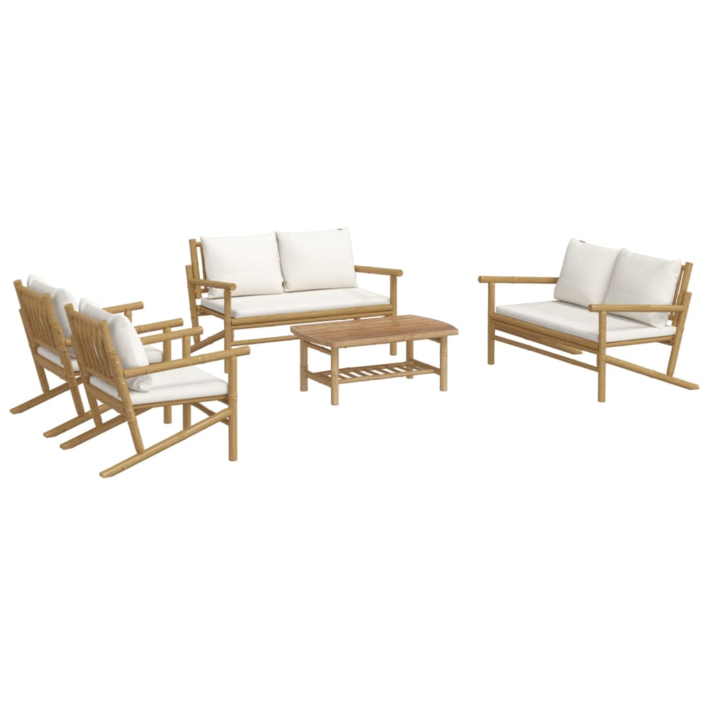 vidaXL Set mobilier de grădină cu perne alb crem, 2 piese, bambus