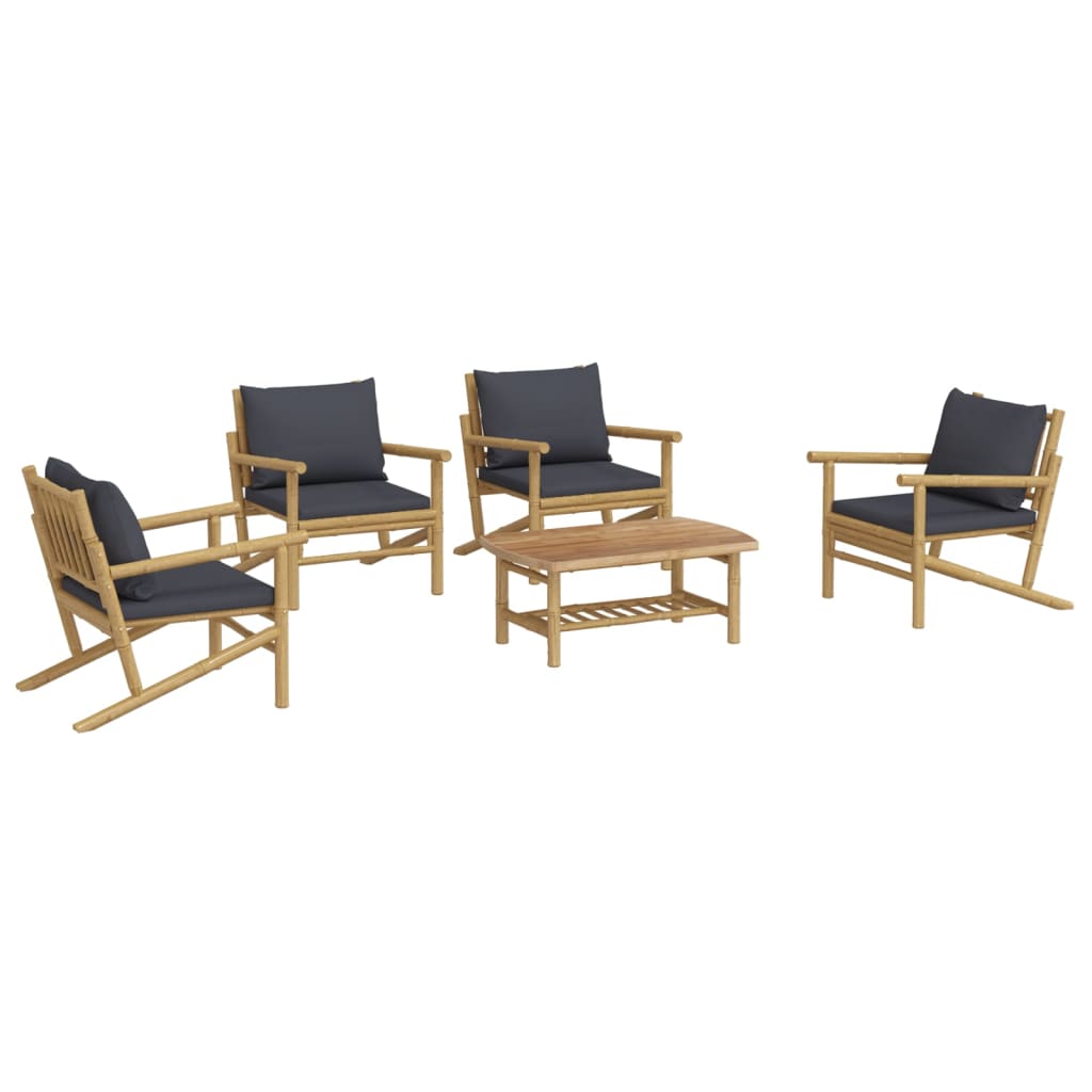 vidaXL 5-delige Loungeset met kussens bamboe donkergrijs afbeelding