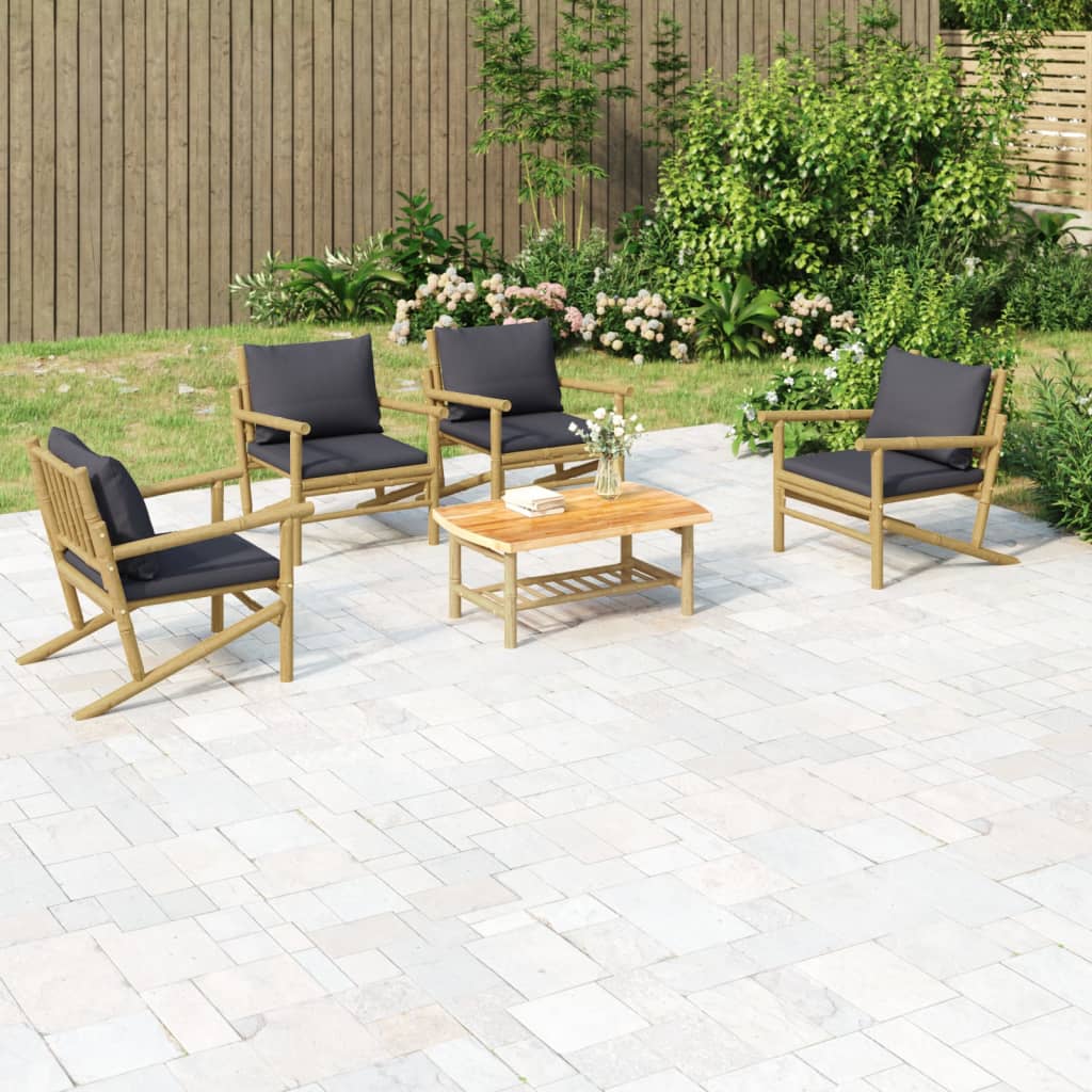 5-tlg. Garten-Lounge-Set mit Dunkelgrauen Kissen Bambus