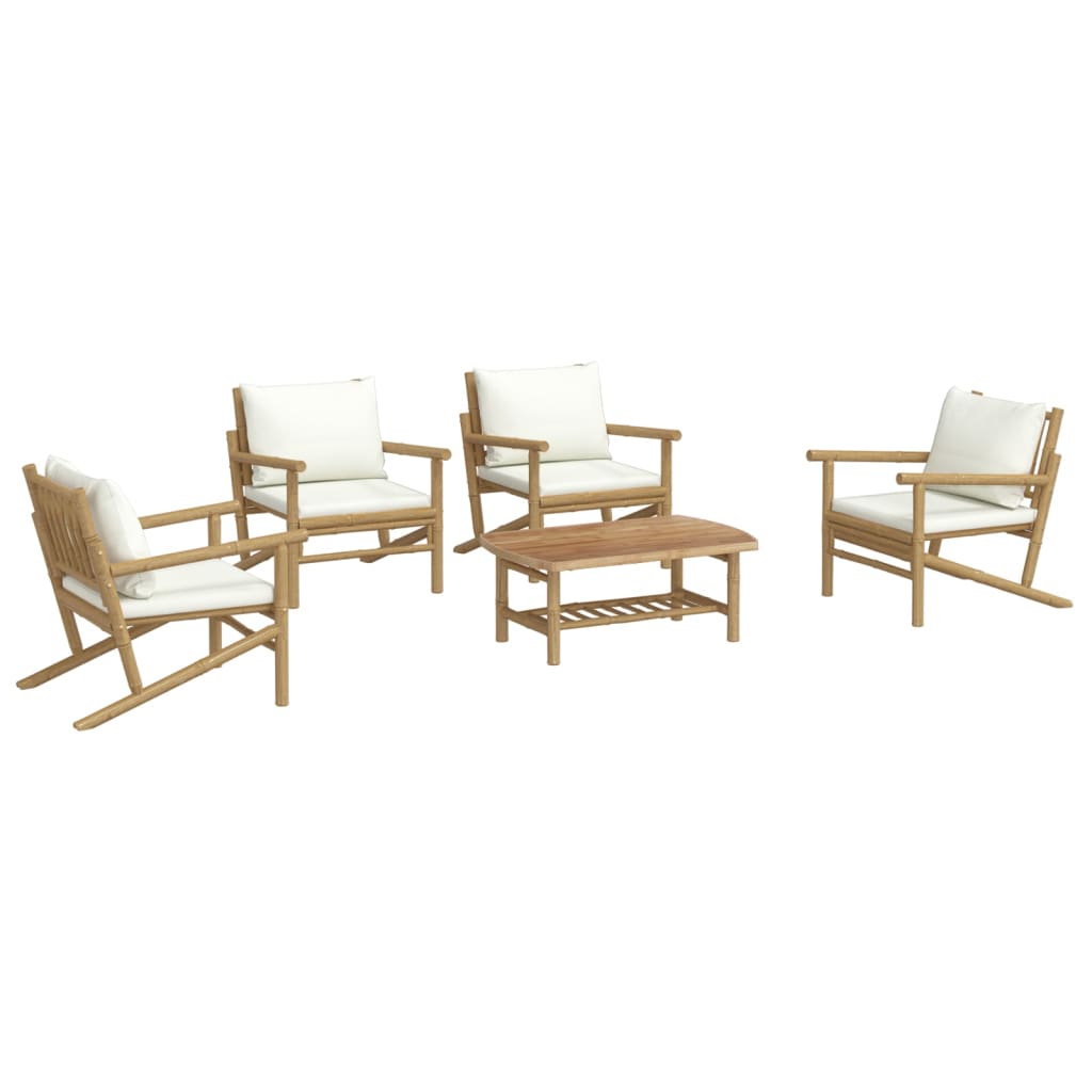 vidaXL Set mobilier de grădină cu perne alb crem, 2 piese, bambus