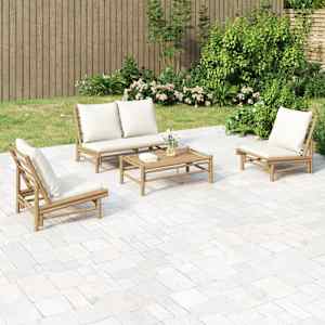 Vrtna garnitura 4-delna s kremno belimi blazinami bambus