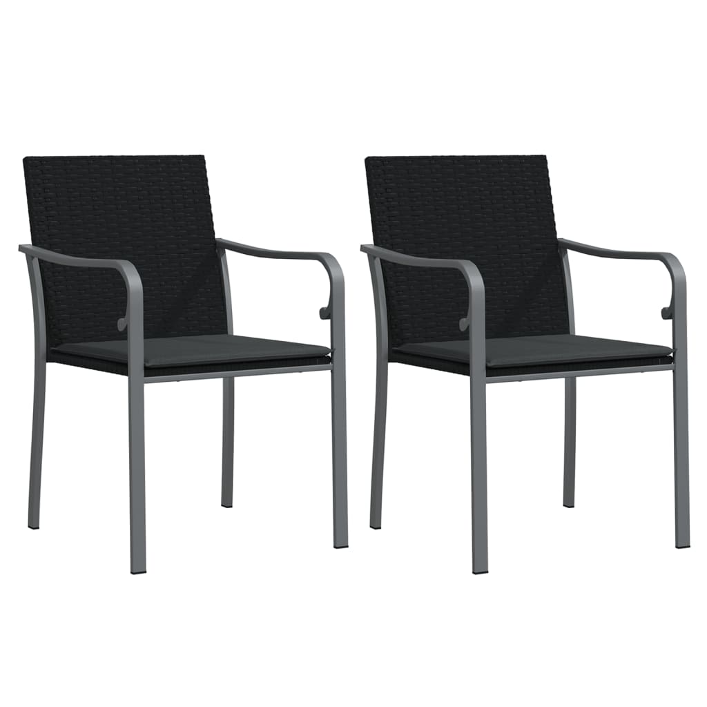 vidaXL Tuinstoelen 2 st met kussens 56x59x84 cm poly rattan zwart, foto 3