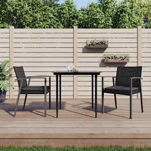 Vrtni stoli z blazinami 2 kosa črni 56,5x57x83 cm poli ratan
