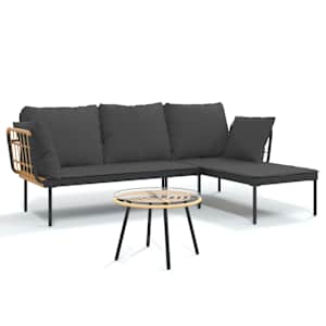 vidaXL 3-osaline aiam&ouml;&ouml;bli komplekt tumehallide patjadega, pol&uuml;rotang
