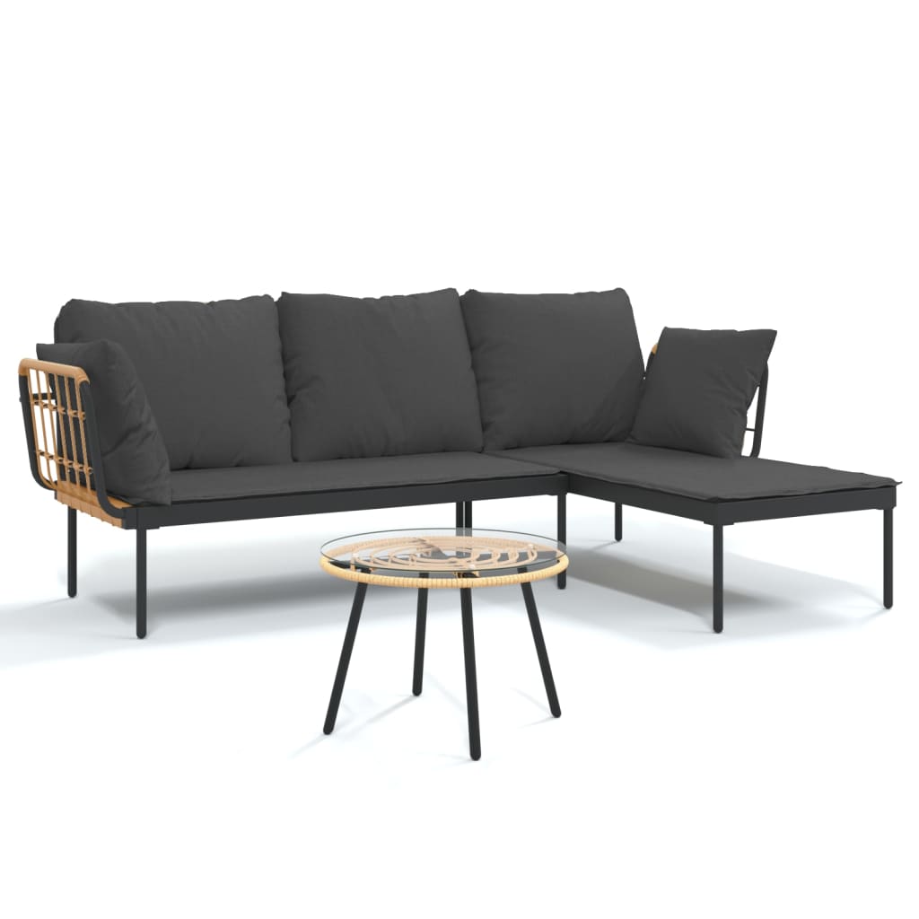 Thumbnail - vidaXL 3-tlg. Garten-Lounge-Set mit Kissen Dunkelgrau Poly Rattan