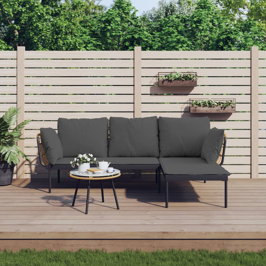 vidaXL Set mobilier de grădină cu perne gri închis, 3 piese, poliratan