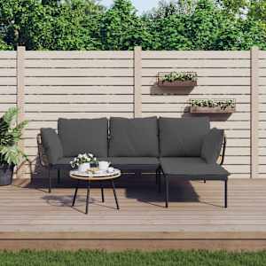 Vrtna sedežna garnitura 3-delna temno sive blazine poli ratan