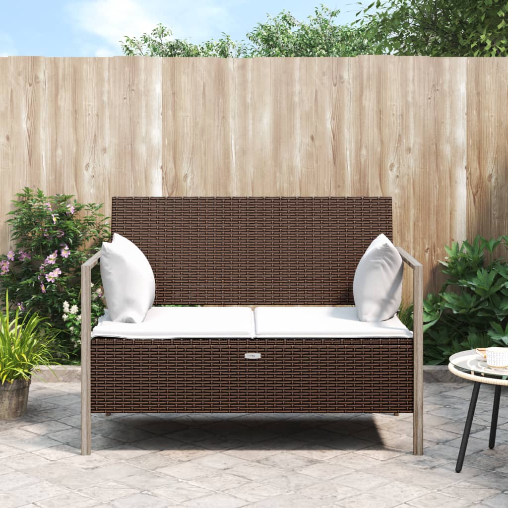 vida XL Gartenbank 2-Sitzer mit Kissen Braun Poly Rattan