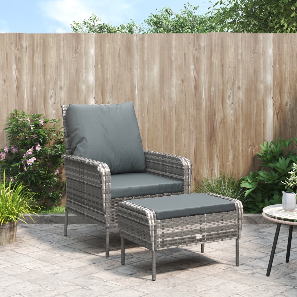 vidaXL Gartenstuhl mit Fußhocker Grau Poly Rattan