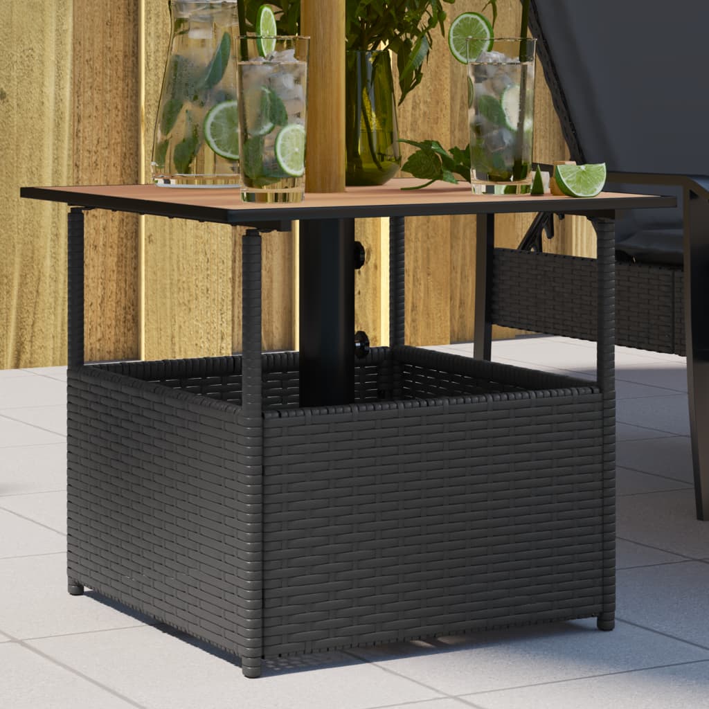 vidaXL Gartentisch mit Schirmloch Schwarz 55x55x46,5 cm Poly Rattan