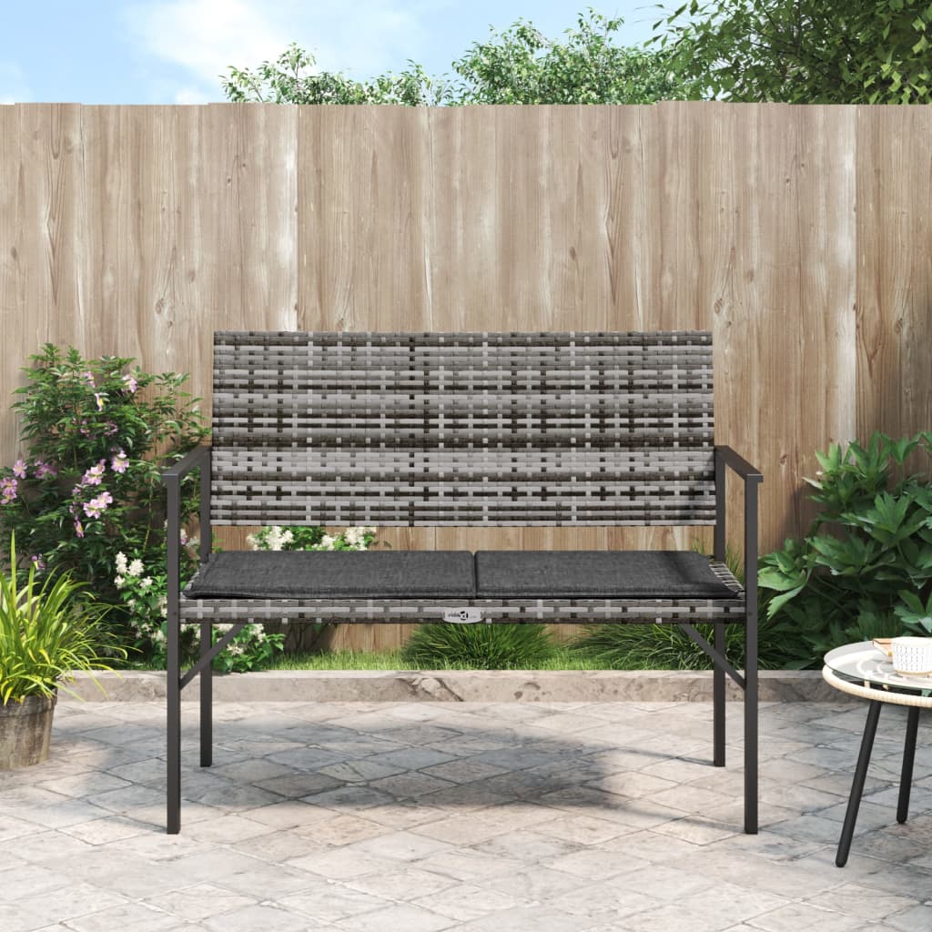 vida XL Gartenbank 2-Sitzer mit Kissen Grau Poly Rattan