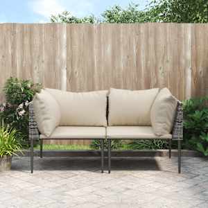 Vrtni kotni kavči z blazinami 2 kosa siv poli ratan