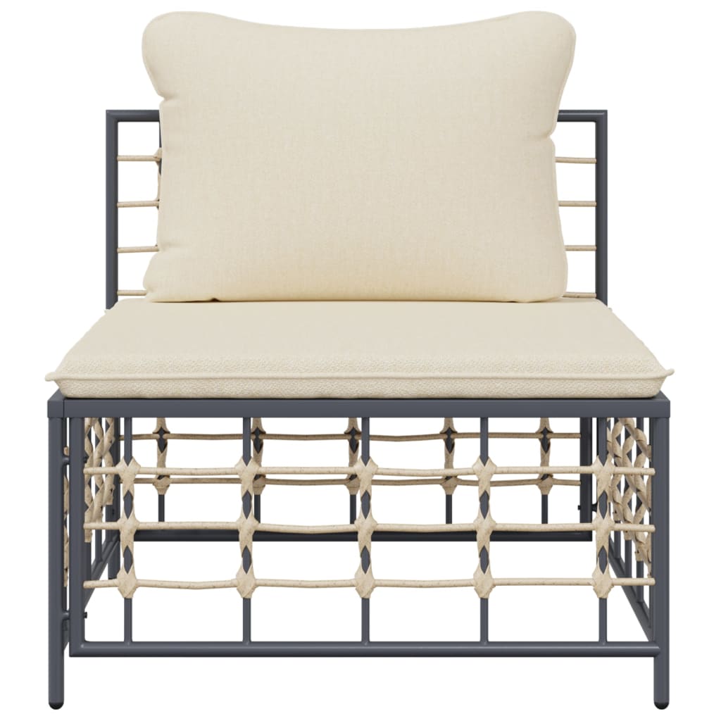 vidaXL Tuinmiddenbank met beige kussens poly rattan afbeelding