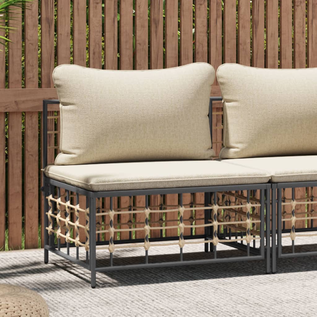vida XL Garten-Mittelsofa mit Beige Kissen Poly Rattan