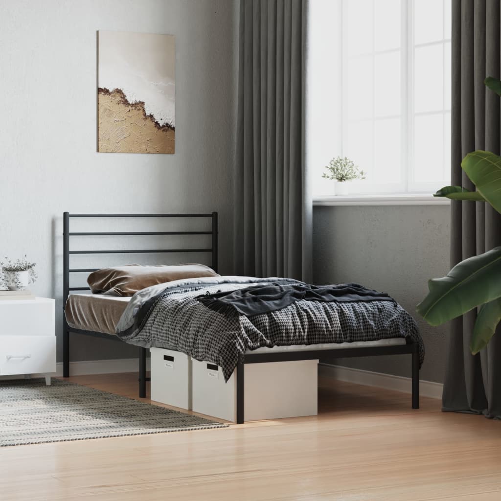 vidaXL Bedframe met hoofdbord metaal zwart 80x200 cm afbeelding