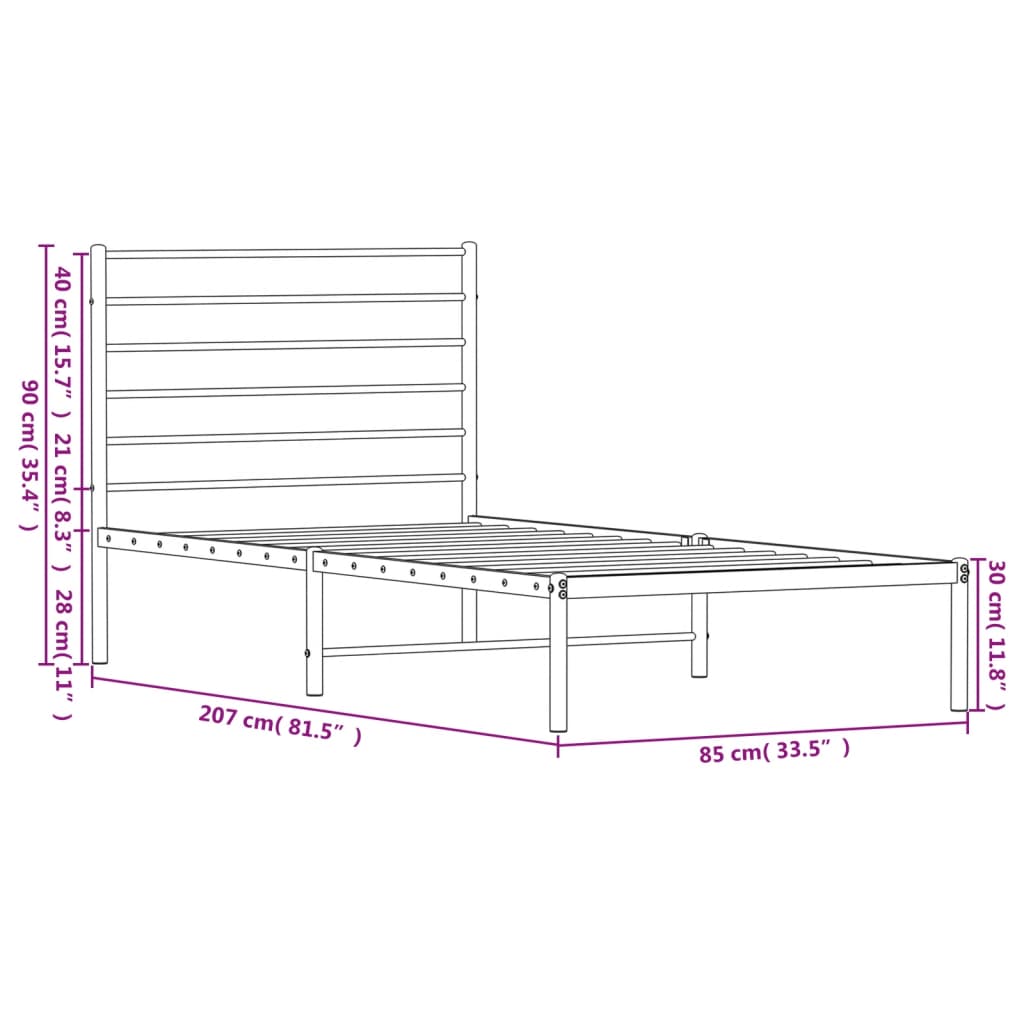 Kovinski posteljni okvir z vzglavjem črn 80x200 cm