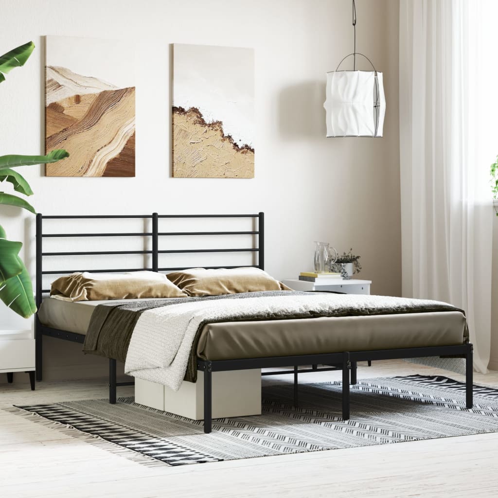 vidaXL Cadru de pat metalic cu tăblie, negru, 135x190 cm