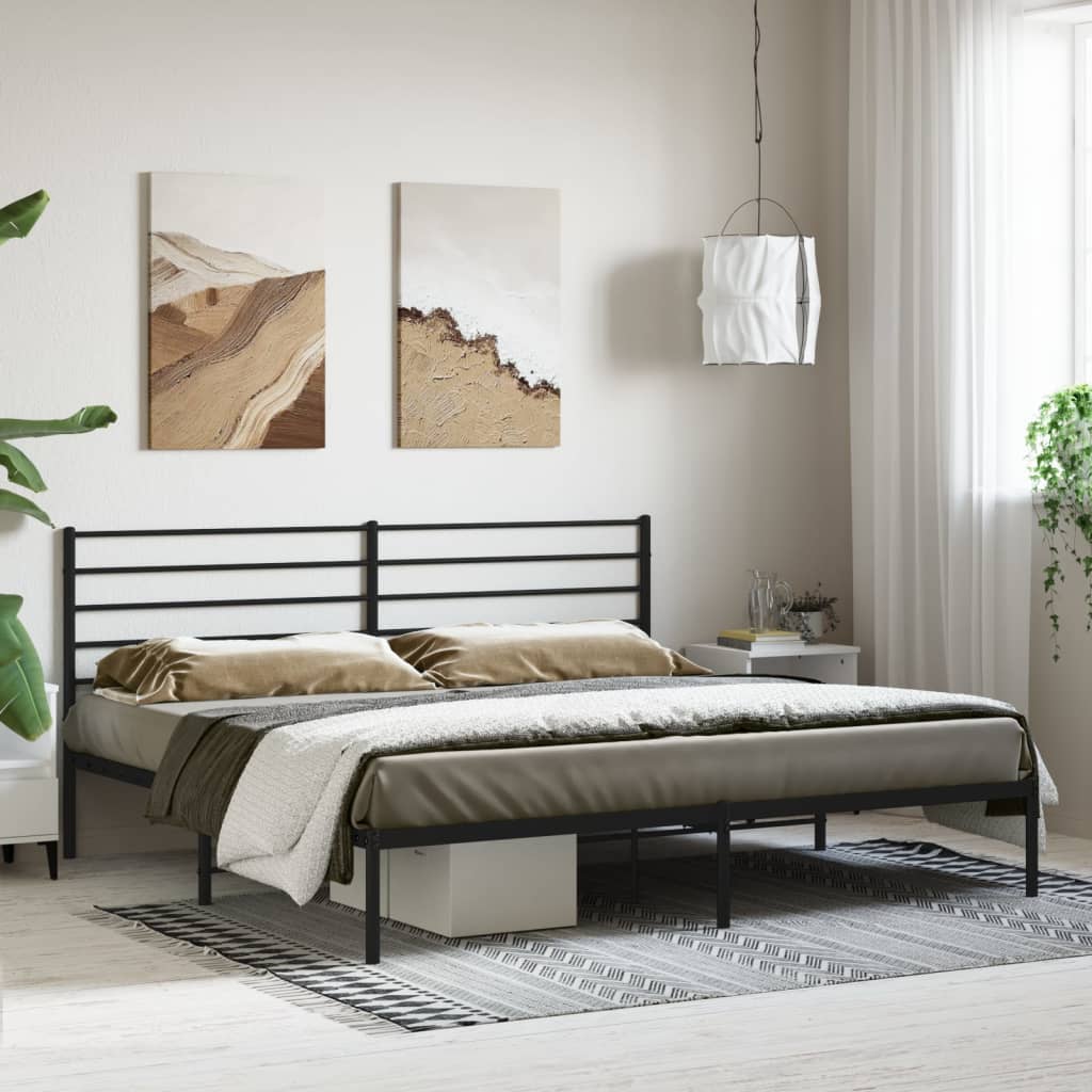 Cadru de pat metalic cu tăblie, negru, 180x200 cm