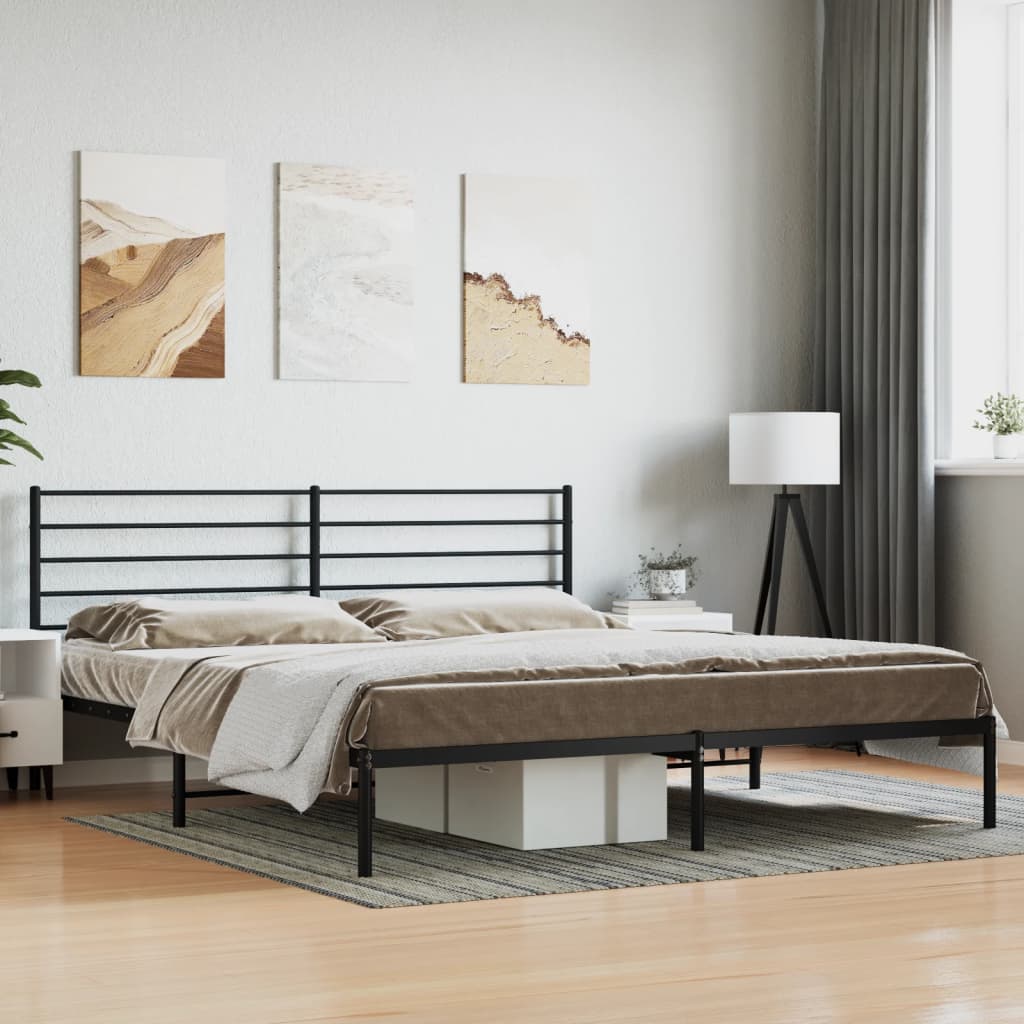 Cadru de pat metalic cu tăblie, negru, 183x213 cm