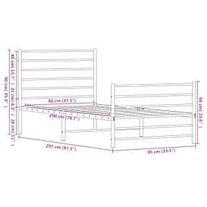 Kovový rám postele s hlavovým a nožním čelem černý 80 x 200 cm - obrázek 10