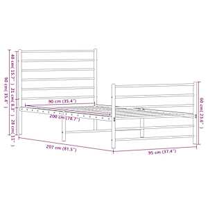 Kovový rám postele s hlavovým a nožním čelem černý 90 x 200 cm - obrázek 10