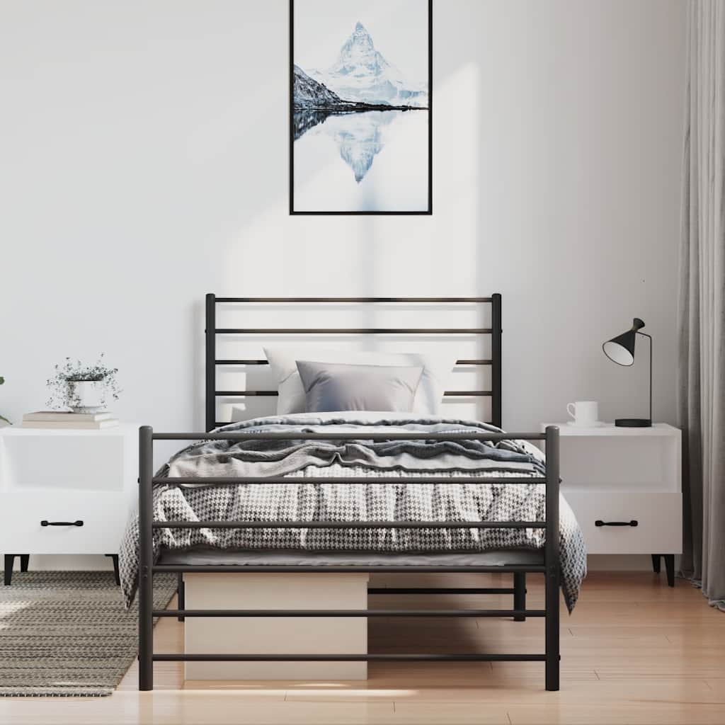 vidaXL Bedframe met hoofd- en voeteneinde metaal zwart 100x190 cm afbeelding