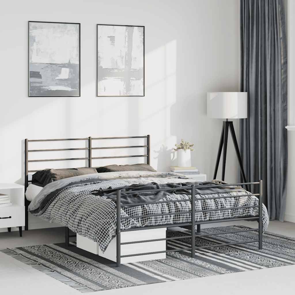 vidaXL Cadru pat metalic cu tăblie de cap/picioare, negru, 135x190 cm