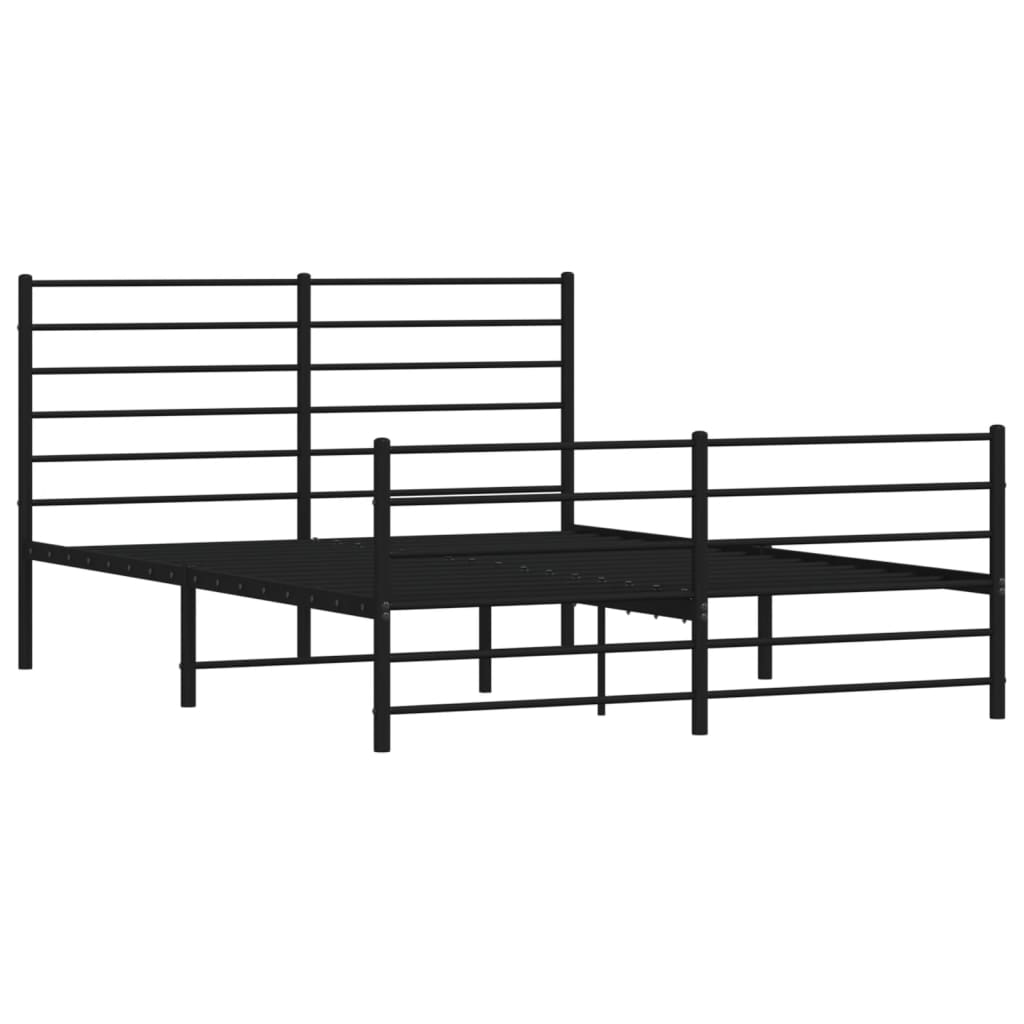 Cadru pat metalic cu tăblie de cap/picioare, negru, 140x200 cm