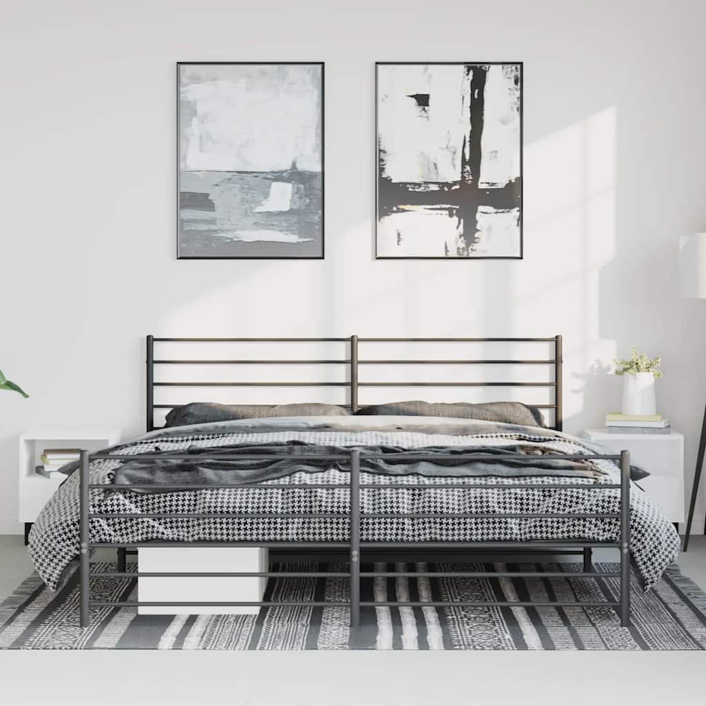 vidaXL Bedframe met hoofd- en voeteneinde metaal zwart 183x213 cm afbeelding