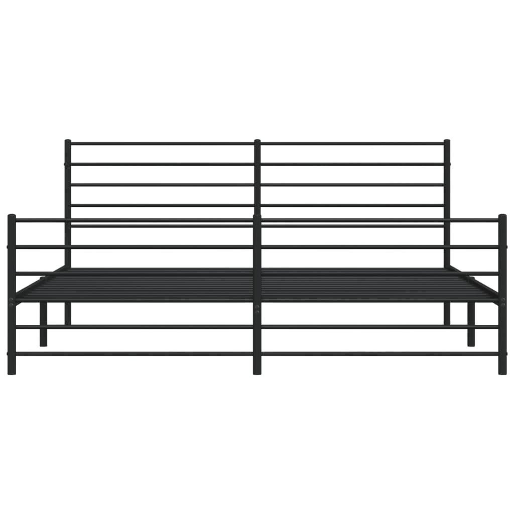 Cadru pat metalic cu tăblii de cap/picioare, negru, 183x213 cm