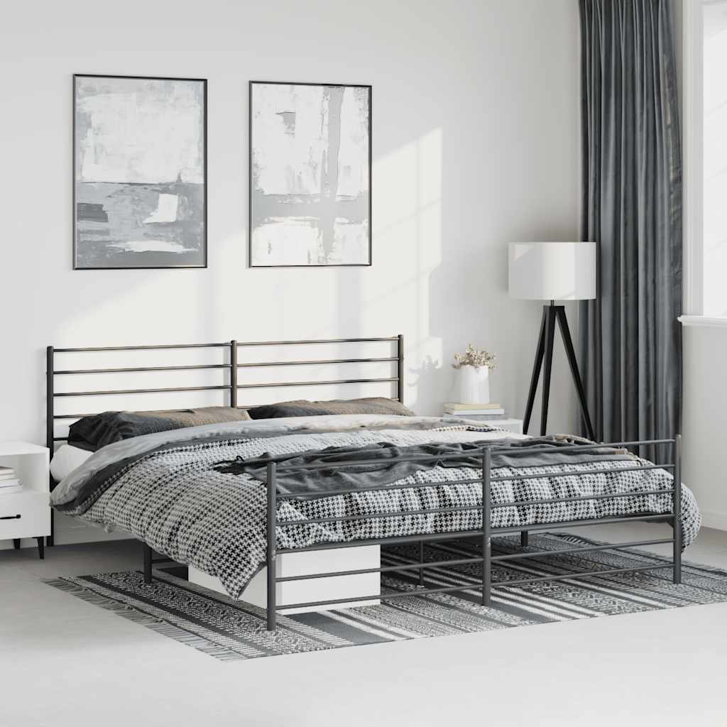 Photos - Bed VidaXL Metal  Frame without Mattress with Footboard Black 183x213cm 