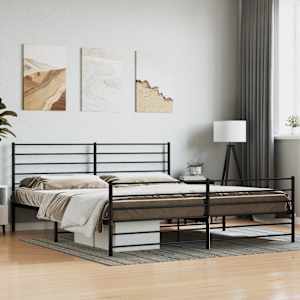 Kovinski posteljni okvir z vzglavjem in vznožjem črn 200x200 cm