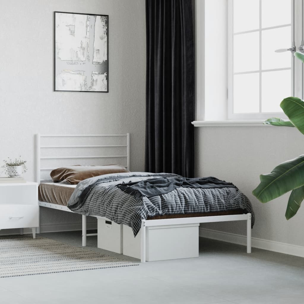 vidaXL Metallbett ohne Matratze mit Kopfteil Weiß 75x190 cm
