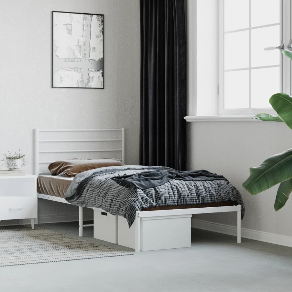 vida XL Bettgestell mit Kopfteil Metall Weiß 90x 190 cm