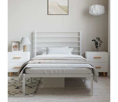 vidaXL Metal Bed Frame without Mattress with Headboard White 100x190cm